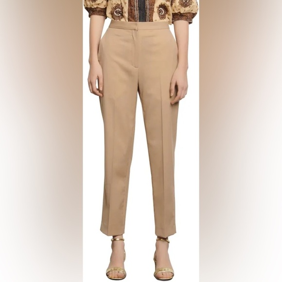 NWT Sandro Paris Women’s High Waisted Trouser E15 Prest Beige Cotton Pants-Sz 42 - Picture 1 of 7